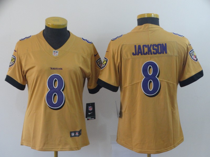 Women Baltimore Ravens 8 Jackson yellow Nike Vapor Untouchable Limited NFL Jersey